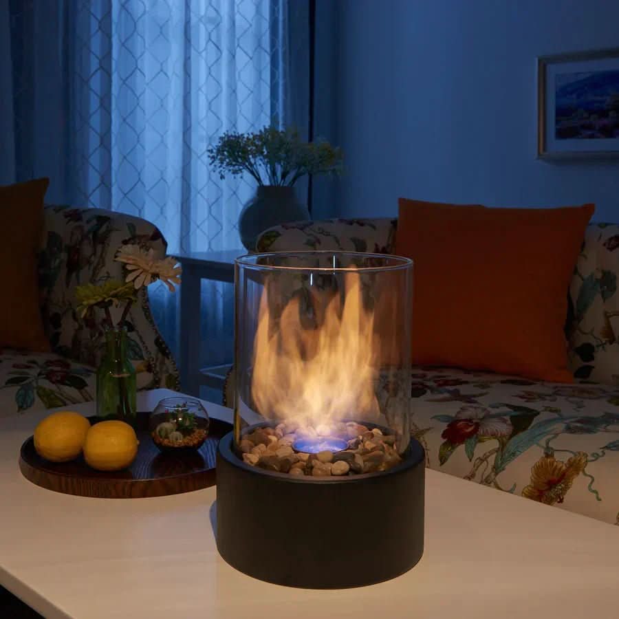 Bioethanol Tafelkachel Zwart Glas Modern Design Echte Vlammen Sfeerverwarming Binnen Buiten Decoratief | Sulvida