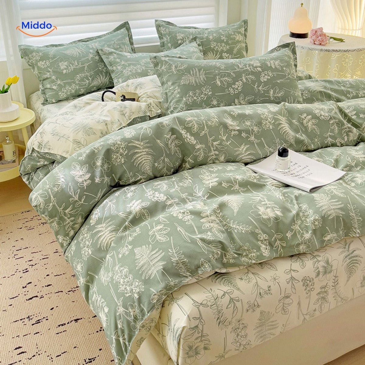 Katoenen Dekbedovertrek Set 4-delig Bloemenprint Pastelkleuren Romantisch Beddengoed Eenpersoons Tweepersoons King | Sulvida