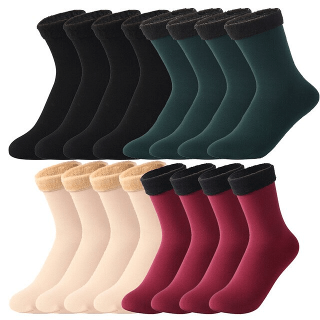 Fluwelen wintersokken set van 8 stuks – warme unisex sokken in 4 kleuren voor koude dagen en maximaal comfort | Sulvida
