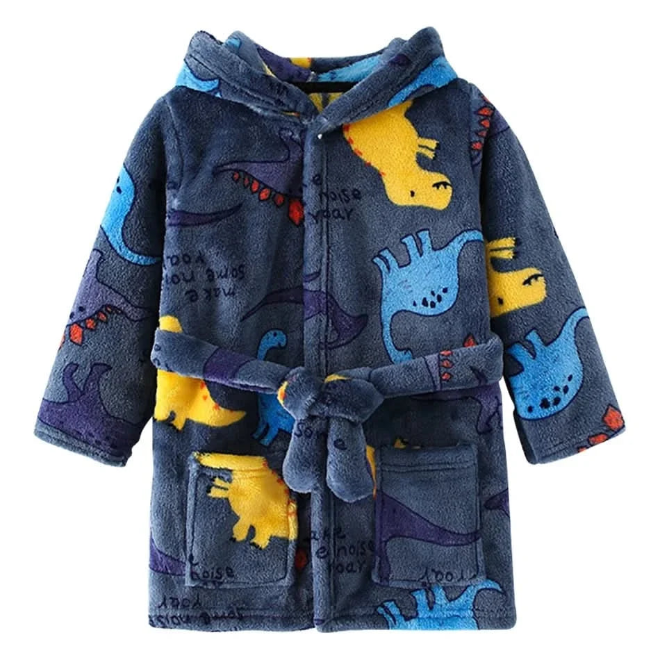 Badjas Kind met Capuchon Flanel Zachte Ochtendjas Warm Comfort Jongens Meisjes Dierenprints Pluche Badkamer | Sulvida