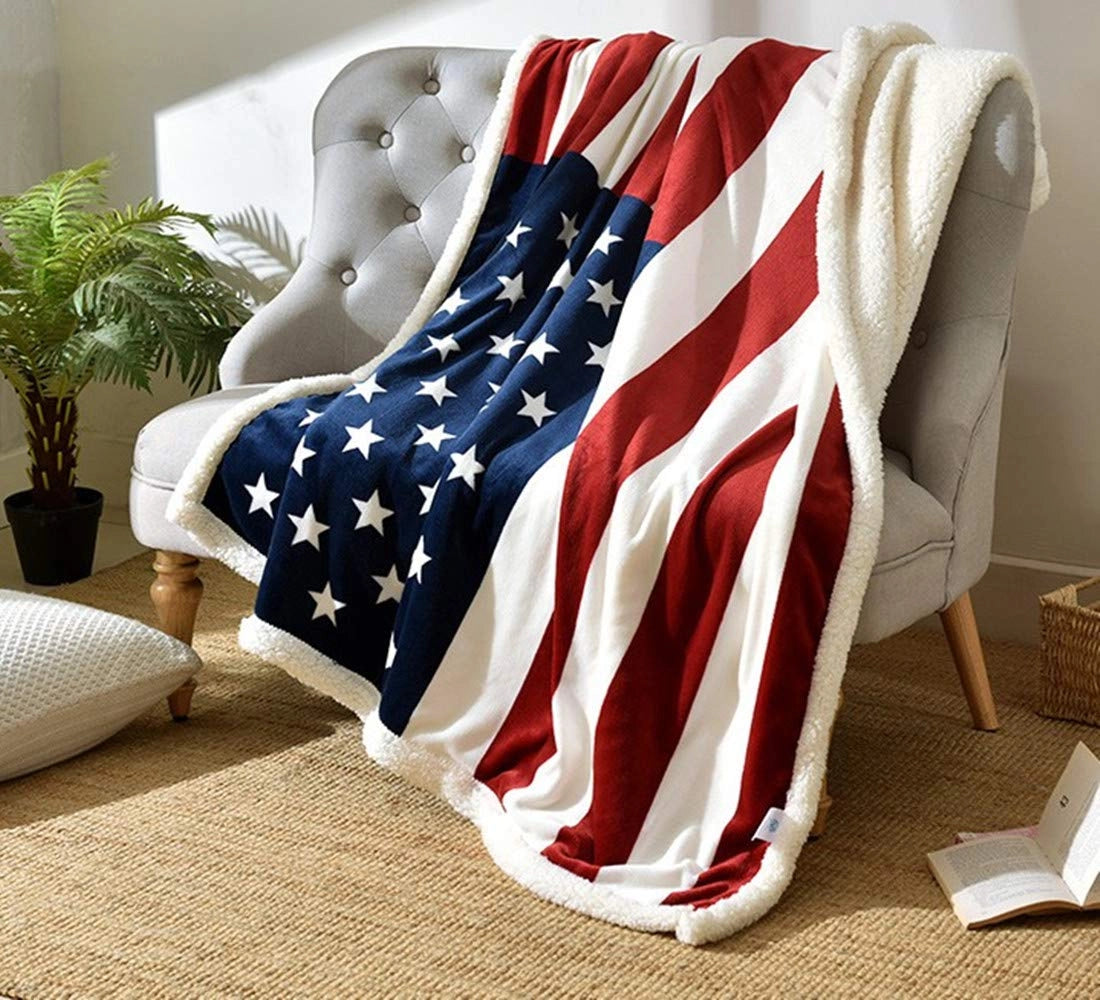 Fleeceplaid met Faux Lambswool American Flag Patroon 127×152 cm en 152×203 cm Ultra Zacht Microfiber Deken | Sulvida