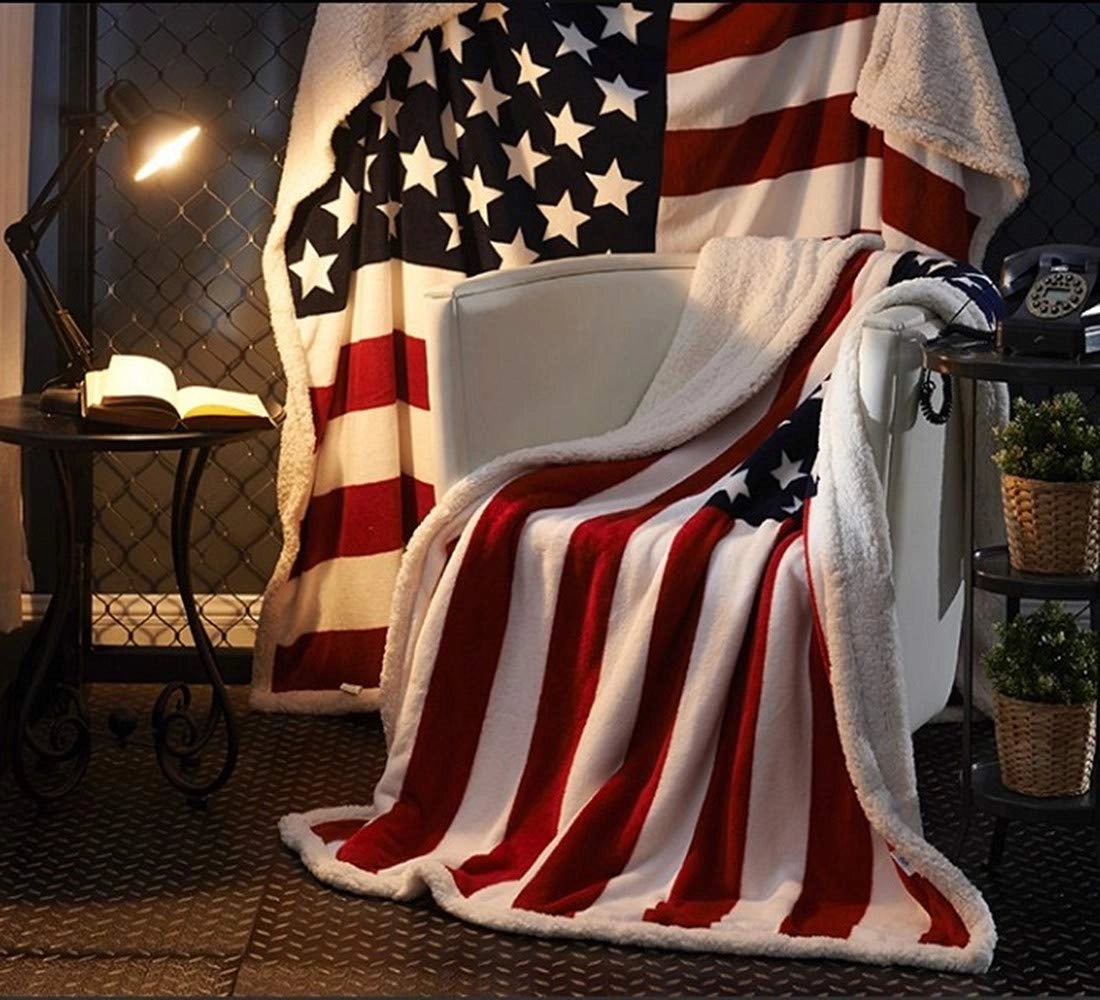 Fleeceplaid met Faux Lambswool American Flag Patroon 127×152 cm en 152×203 cm Ultra Zacht Microfiber Deken | Sulvida