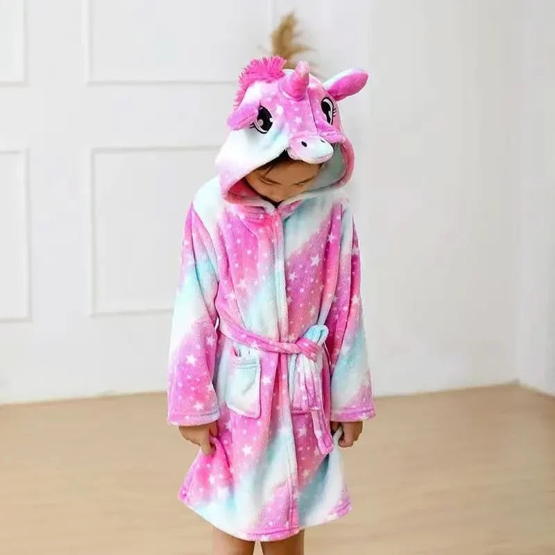 Zachte Badjas met Capuchon voor Kinderen | Flanel Ochtendjas Eenhoorn Motief Jongens Meisjes Loungewear | Sulvida