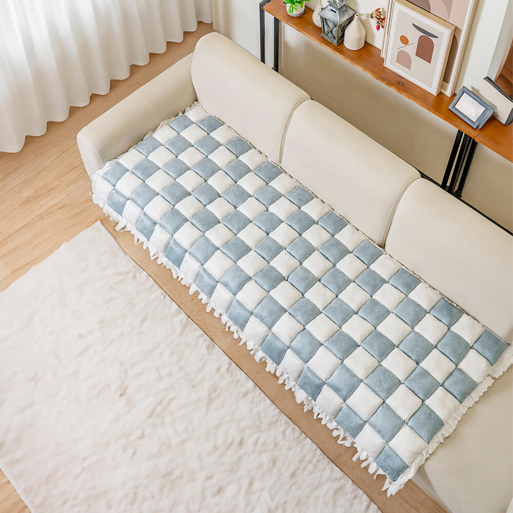 Chenille Huisdierenmat Vierkant Geruit Crème 50x50 cm Anti-slip Wasbaar Hondendeken Kattenmat Beschermer | Sulvida