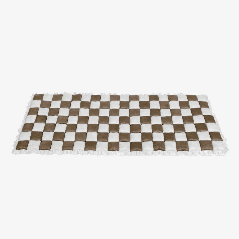 Chenille Huisdierenmat Vierkant Geruit Crème 50x50 cm Anti-slip Wasbaar Hondendeken Kattenmat Beschermer | Sulvida