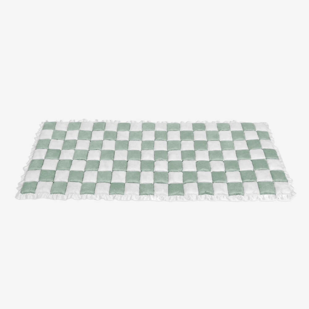 Chenille Huisdierenmat Vierkant Geruit Crème 50x50 cm Anti-slip Wasbaar Hondendeken Kattenmat Beschermer | Sulvida