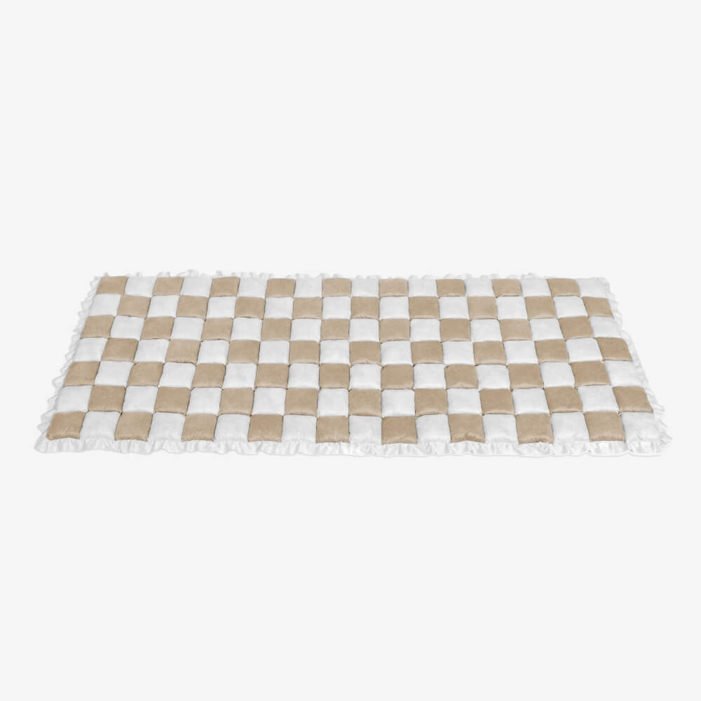 Chenille Huisdierenmat Vierkant Geruit Crème 50x50 cm Anti-slip Wasbaar Hondendeken Kattenmat Beschermer | Sulvida