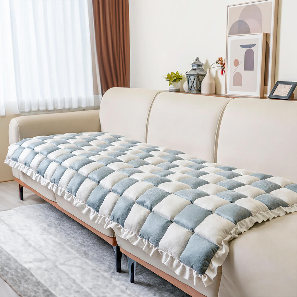 Chenille Huisdierenmat Vierkant Geruit Crème 50x50 cm Anti-slip Wasbaar Hondendeken Kattenmat Beschermer | Sulvida