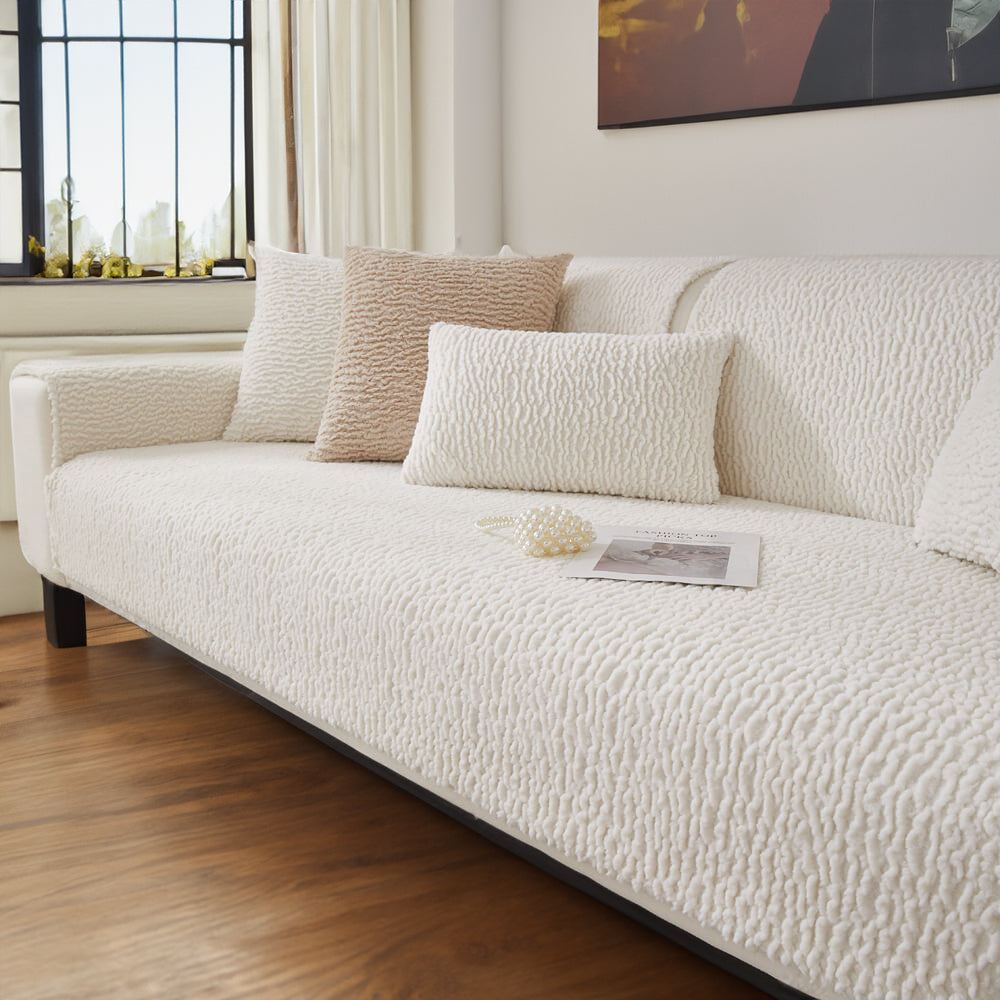Teddy Fleece Bankhoes Crème Anti-Krab Meubelbeschermer Sofa Hoes voor Zitmeubels Banken en Fauteuils | Sulvida