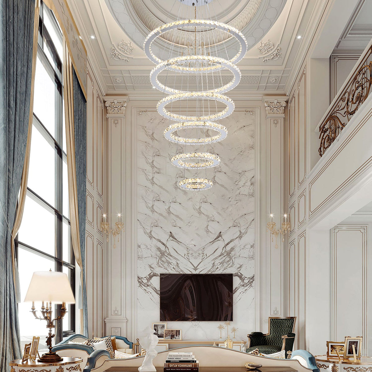 LED Kristallen Kroonluchter met Verstelbare Ringen Chroom Hanglamp Eetkamer en Woonkamer Verlichting | Sulvida