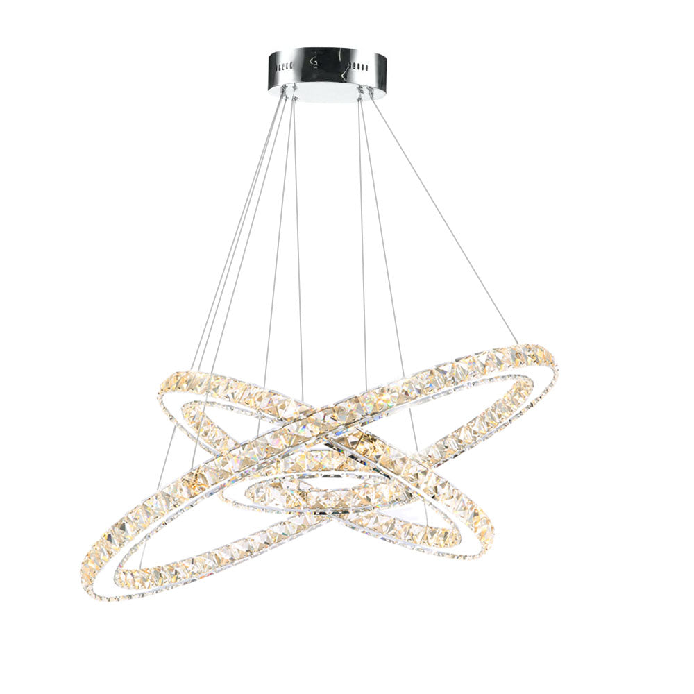 LED Kristallen Kroonluchter met Verstelbare Ringen Chroom Hanglamp Eetkamer en Woonkamer Verlichting | Sulvida