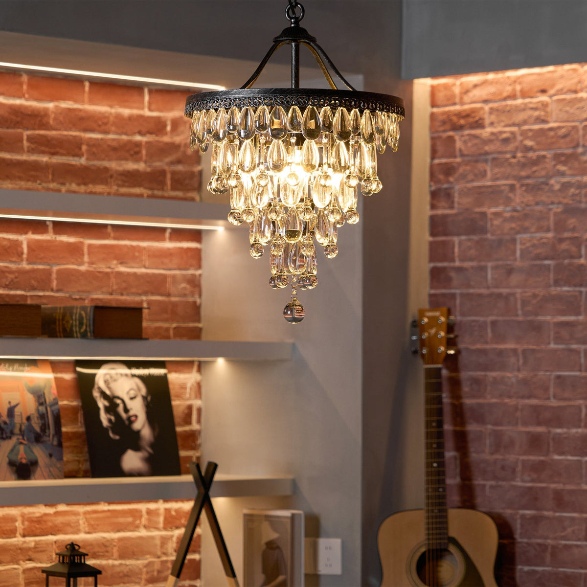 Kristallen Kroonluchter met Ijzeren Armen – Antiek Brons Vintage Plafondlamp voor Woonkamer Eetkamer | Sulvida