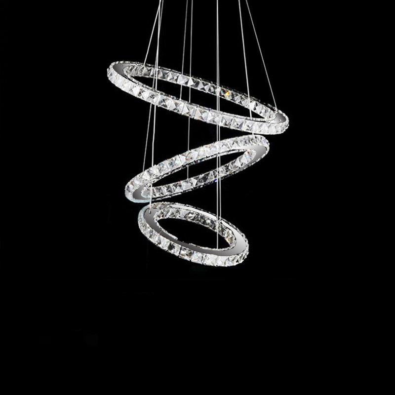 LED Kristallen Kroonluchter met Verstelbare Ringen Chroom Hanglamp Eetkamer en Woonkamer Verlichting | Sulvida
