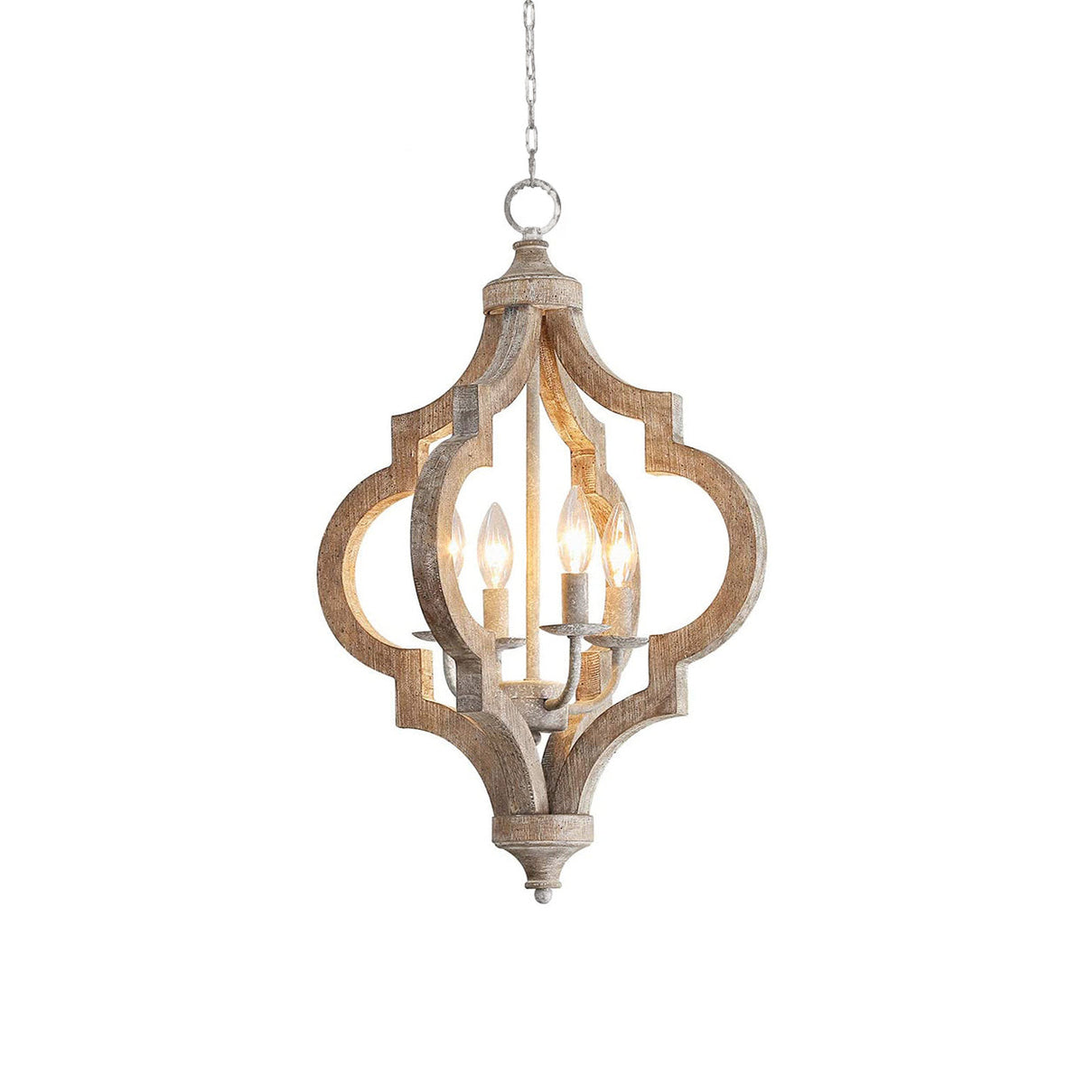 Houten kroonluchter 4 lichts rustiek gerecycled hout hanglamp vintage industrieel woonkamer eetkamer | Sulvida