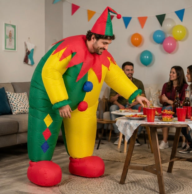 Opblaasbaar Clownskostuum met Luchtpomp Feestoutfit Entertainment Volwassenen Carnaval Party Verkleedkleding | Sulvida