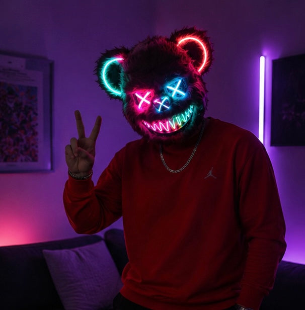 LED Verlichte Horrormask Beer Griezelig Carnavalsmasker Feestdecoratie Cosplay Halloween Props Verkleedpartij | Sulvida