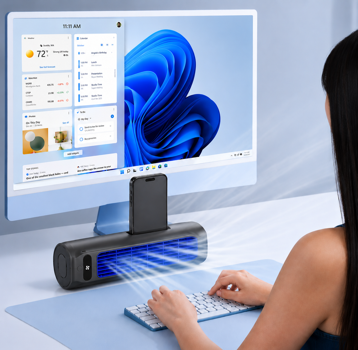 Draagbare oplaadbare luchtkoeler ventilator grijs beige USB koeling bureau kantoor thuis mobiel compacte airco | Sulvida