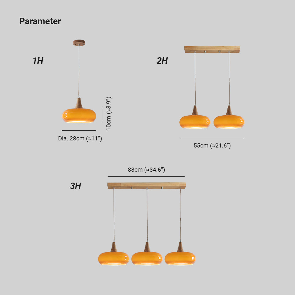 Hanglamp met Houten Kap Amber Glas Scandinavisch Design Eetkamer Keuken Modern Interieur Verlichting | Sulvida