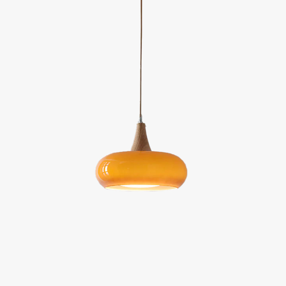Hanglamp met Houten Kap Amber Glas Scandinavisch Design Eetkamer Keuken Modern Interieur Verlichting | Sulvida