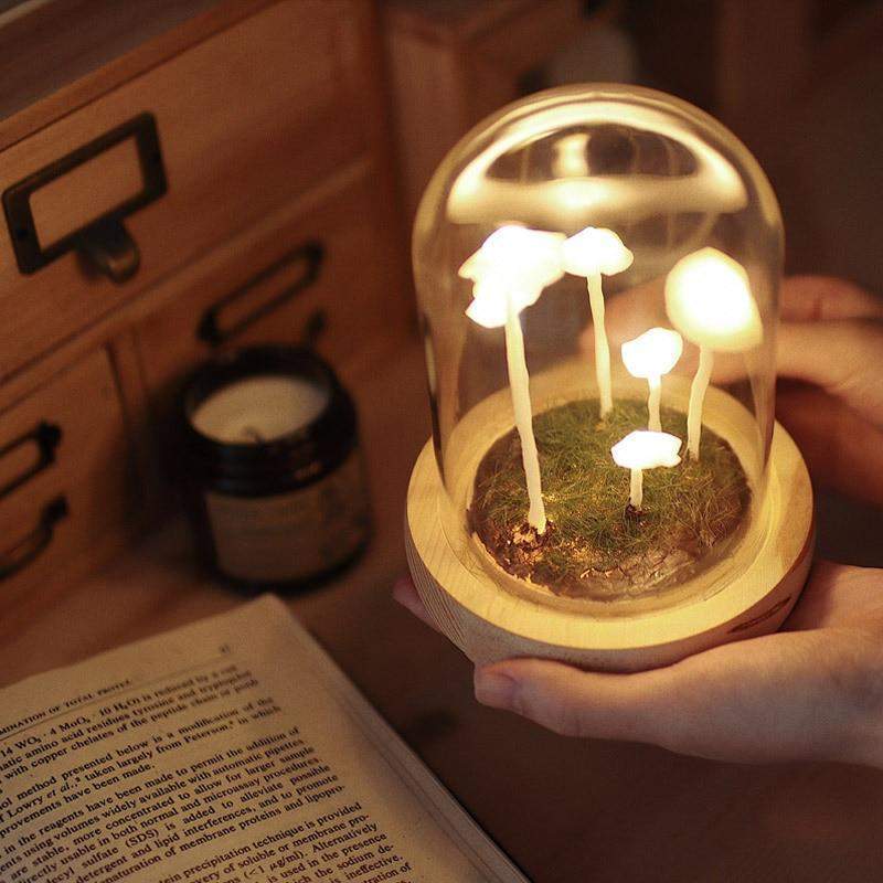 DIY Paddenstoellamp Glas Hout Batterij Tafellamp Warm Wit LED Nachtlampje Creatief Decoratief Woonkamer | Sulvida
