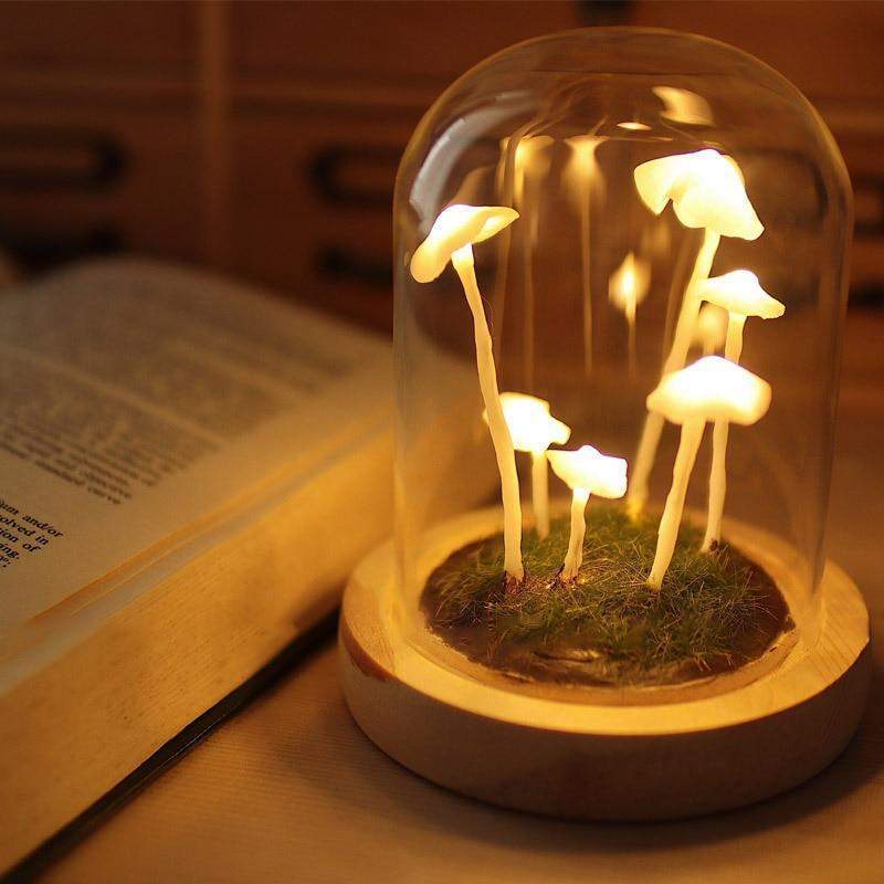 DIY Paddenstoellamp Glas Hout Batterij Tafellamp Warm Wit LED Nachtlampje Creatief Decoratief Woonkamer | Sulvida