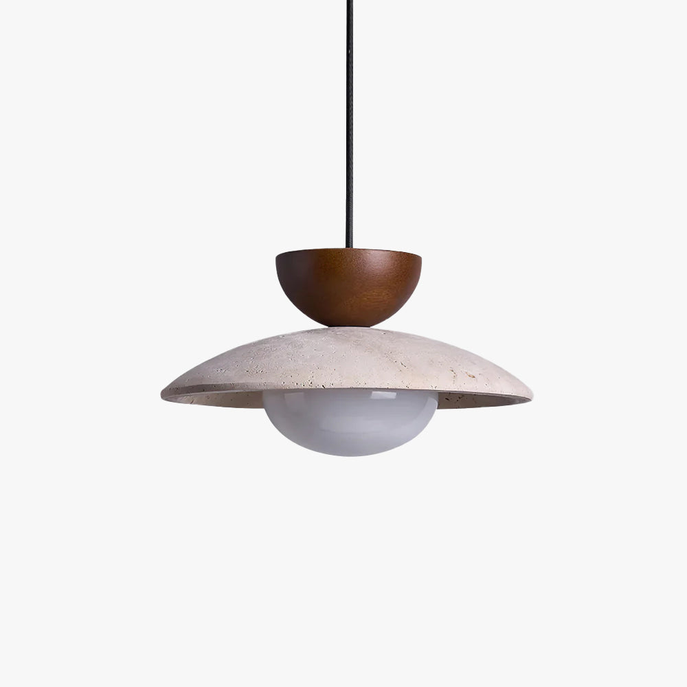 Hanglamp met Travertijn en Hout - Natuurlijke Sfeerverlichting voor Eetkamer Entree Woonkamer en Keuken | Sulvida