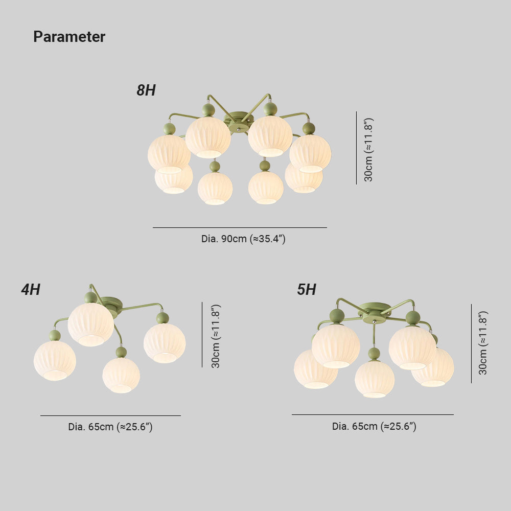 Plafondlamp Geribbelde Glazen Bollen Zwart Groen 4-8 Lichtpunten Moderne Woonkamer Slaapkamer Verlichting | Sulvida