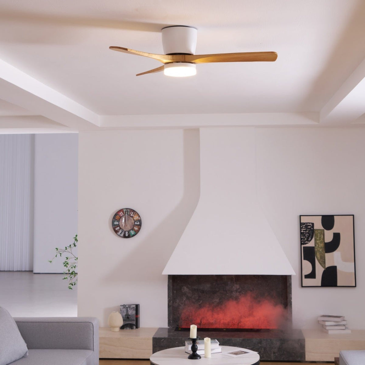 Plafondventilator met Verlichting Houten Bladen Afstandsbediening 6 Snelheden Dimbaar Licht Woonkamer | Sulvida