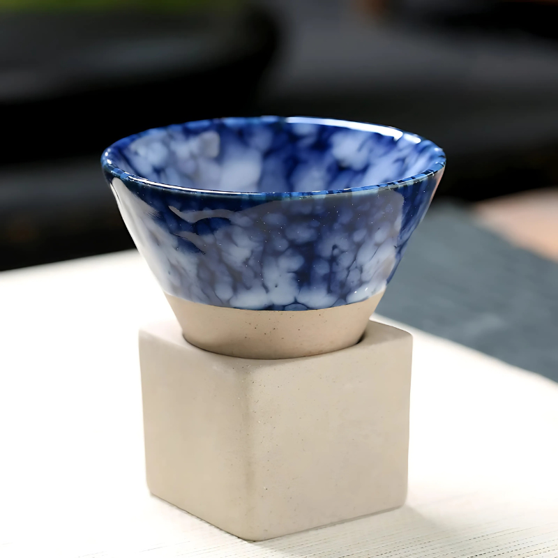 Japanse koffiekop keramiek 100ml met houder handgemaakt servies ontbijtkom espresso mokje thee drinken | Sulvida