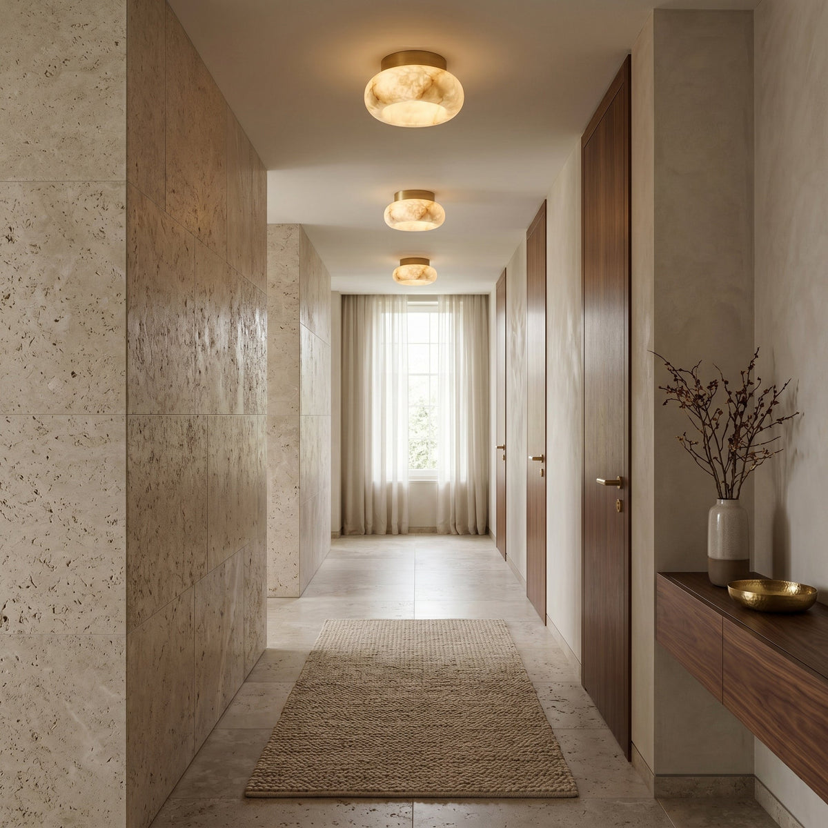 Plafondlamp Messing & Albast LED Rond Wit Verlichting voor Woonkamer Slaapkamer Entree Hal Modern Klassiek | Sulvida