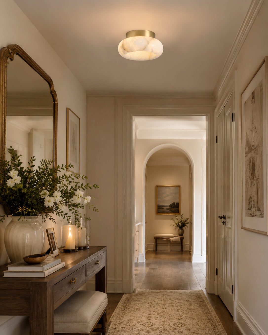 Plafondlamp Messing & Albast LED Rond Wit Verlichting voor Woonkamer Slaapkamer Entree Hal Modern Klassiek | Sulvida