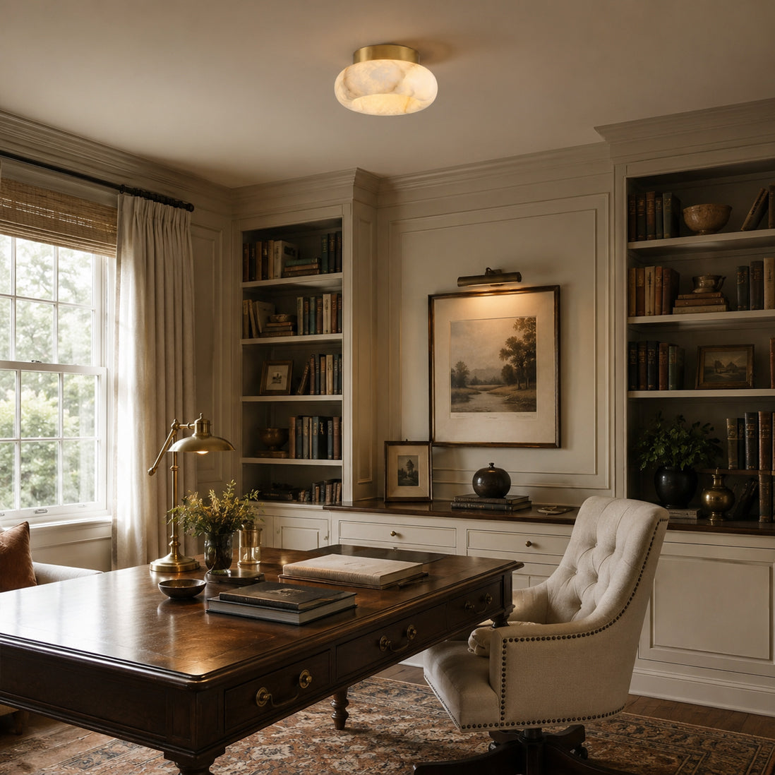 Plafondlamp Messing & Albast LED Rond Wit Verlichting voor Woonkamer Slaapkamer Entree Hal Modern Klassiek | Sulvida