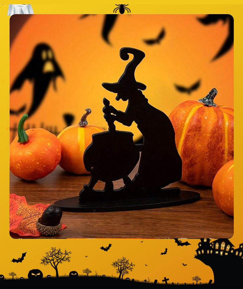 Houten Halloween Heks met Kat Figuur – Decoratieve Apotheek Ornament Herfstdecoratie voor Feestelijke Sfeer | Sulvida