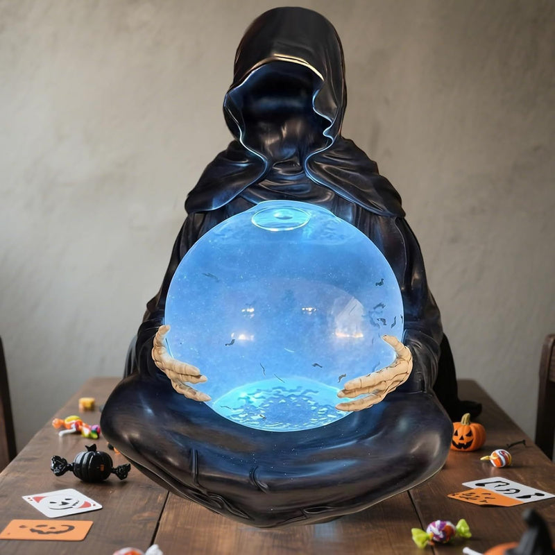 Magere Hein Glazen Bol Decoratie – Gothic Ornament Halloween Schedel Mystieke Sfeer Donker Interieur | Sulvida
