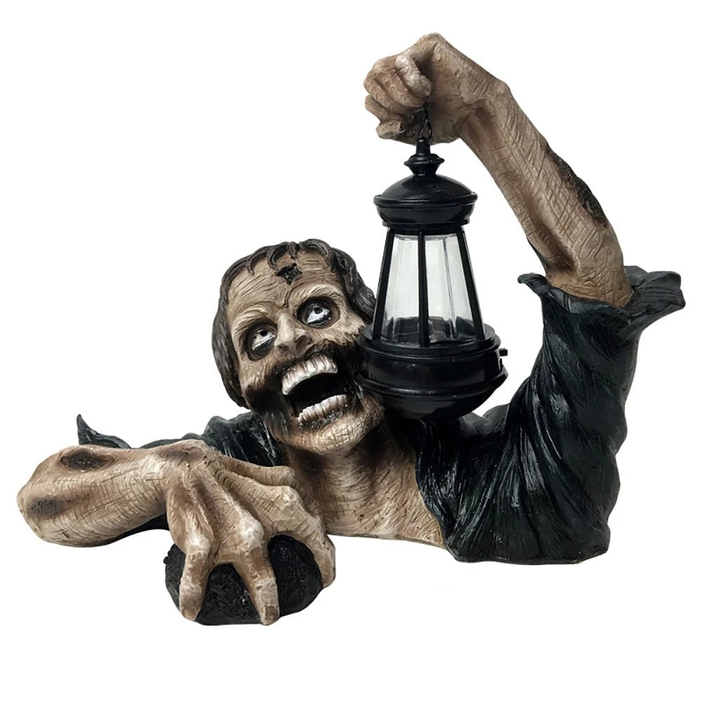 Zombiebeeld met Lantaarn – Weervast Decoratief Tuinornament Halloween Sculptuur voor Tuin Terras Buiten | Sulvida