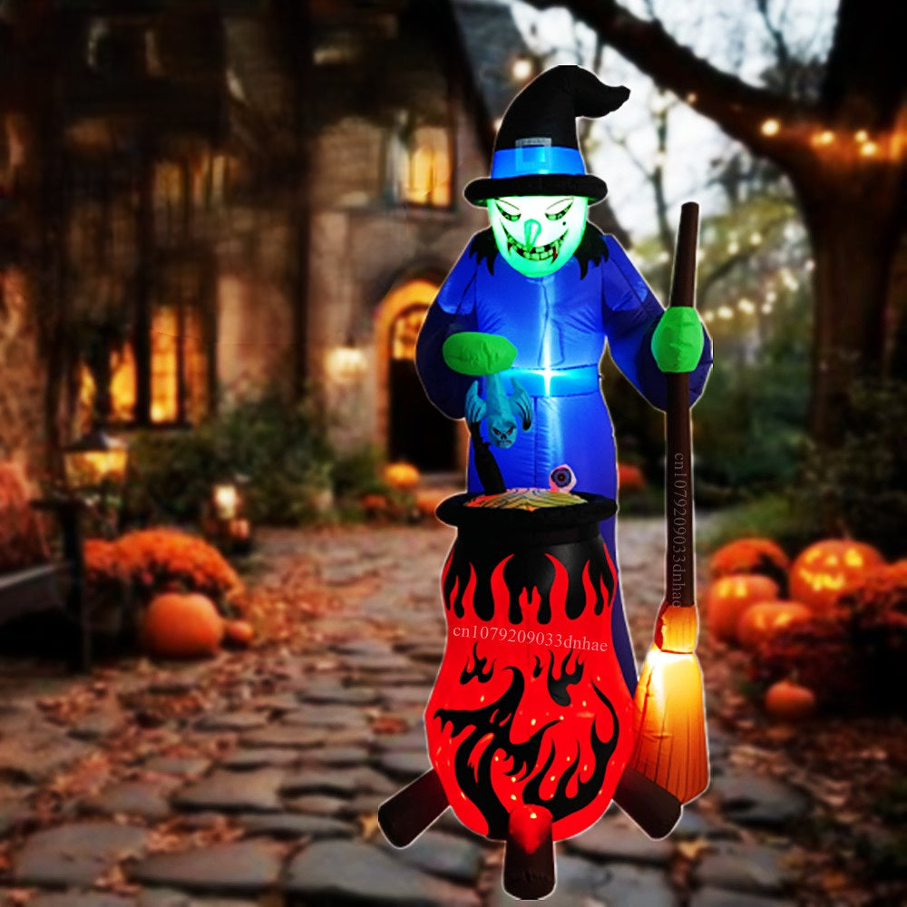 Opblaasbare Halloween Decoratie met LED Verlichting – Heks en Varken Tuindecoratie voor Tuin en Feest | Sulvida