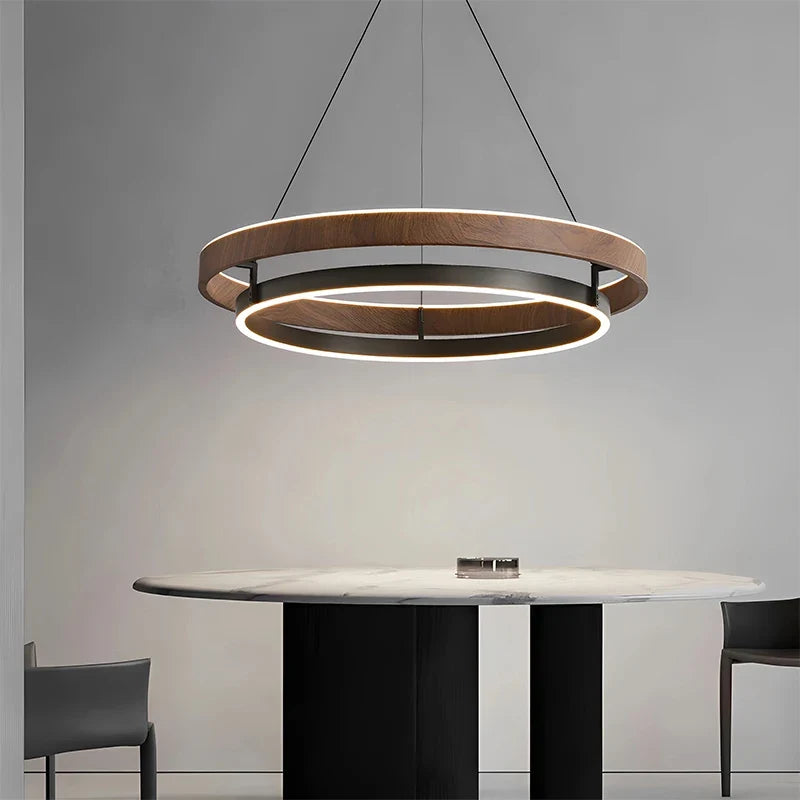 Ronde Metalen Hanglamp met Houtstructuur 60-80cm Dimbaar Scandinavisch Design voor Woonkamer en Eetkamer | Sulvida