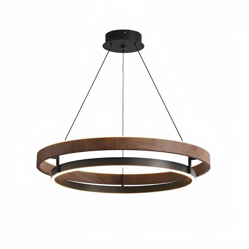 Ronde Metalen Hanglamp met Houtstructuur 60-80cm Dimbaar Scandinavisch Design voor Woonkamer en Eetkamer | Sulvida