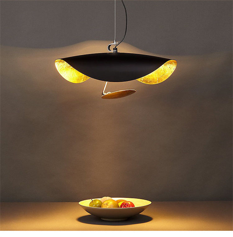 Hanglamp Metaal met Goudfolie 3 Kleuropties Warm Licht Verstelbaar Snoer Dimbaar Eetkamer Woonkamer Design | Sulvida