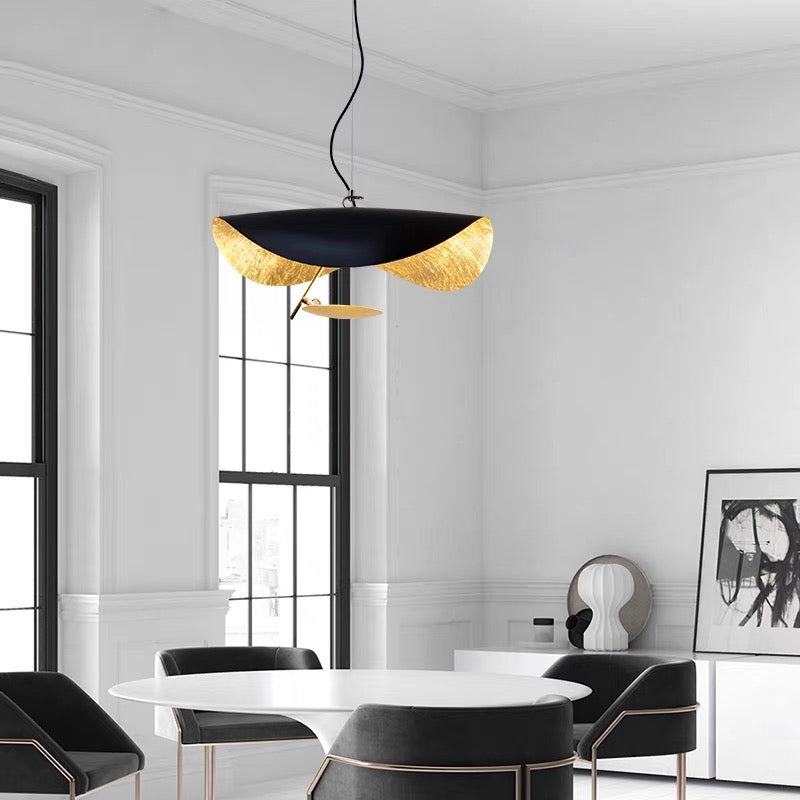 Hanglamp Metaal met Goudfolie 3 Kleuropties Warm Licht Verstelbaar Snoer Dimbaar Eetkamer Woonkamer Design | Sulvida
