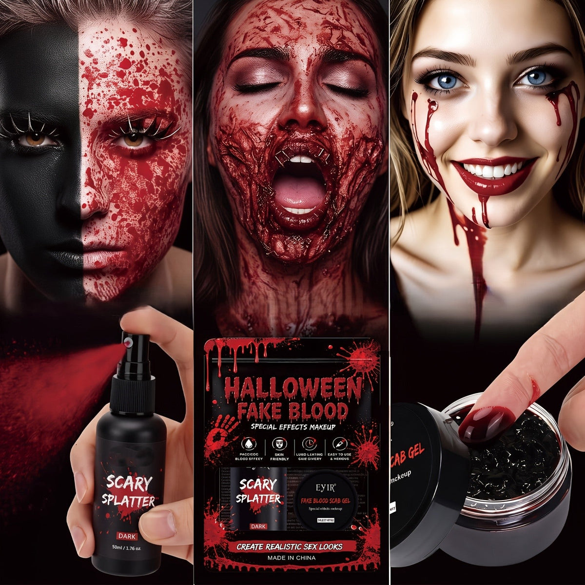 Halloween Schminkset Nepbloed 5-Delig Afwasbaar voor Zombie Horror Monster Kostuumeffecten Griezel Make-up | Sulvida