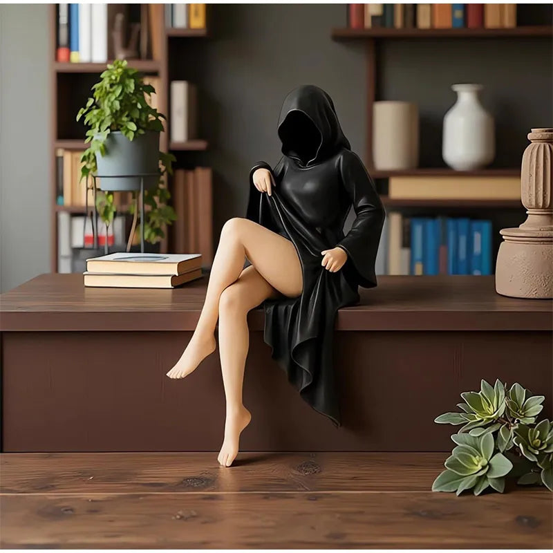 Zwarte Vrouwenfiguur met Masker Decoratie Woonkamer Interieur Kast Schoorsteenmantel Halloween Sfeer | Sulvida