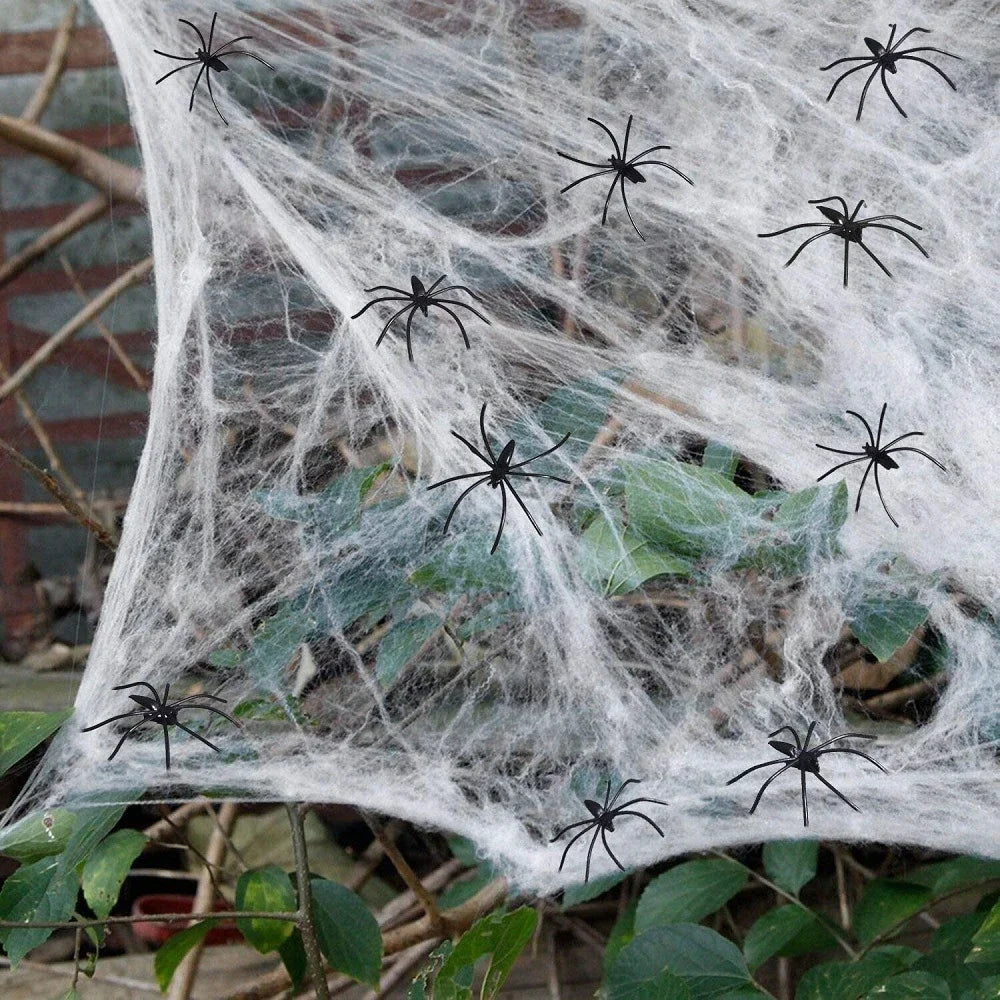 Rekbaar Spinnenwebdecor Wit – Kunstmatig Spinnenweb voor Halloween Decoratie Feest en Huisaccessoires | Sulvida