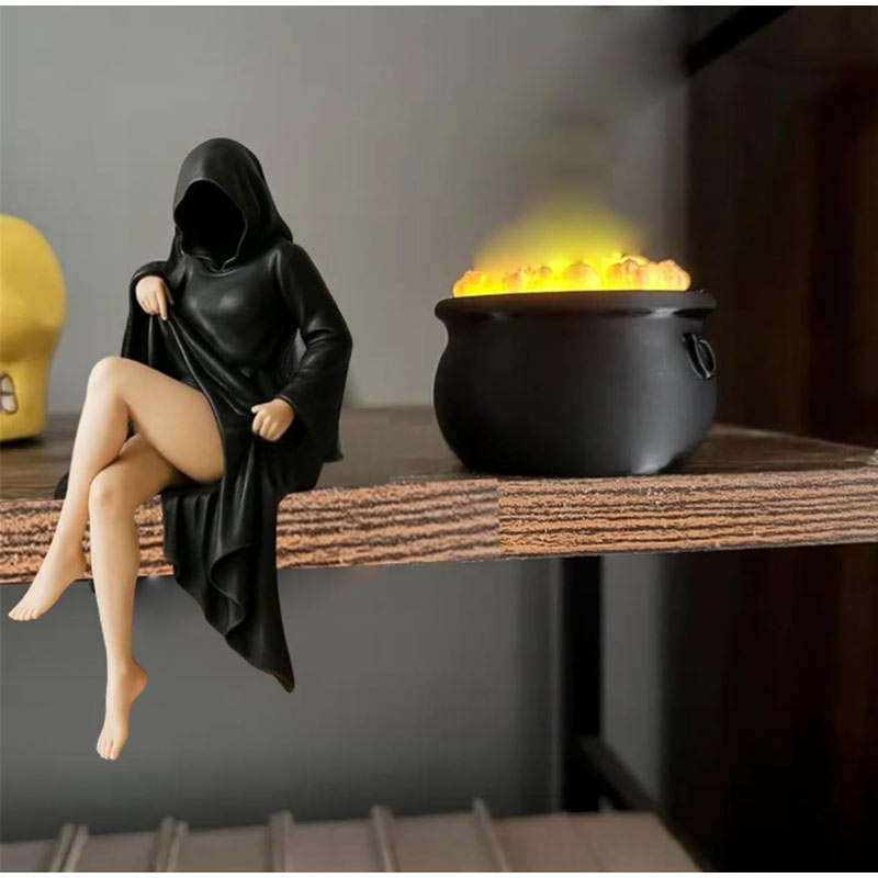 Zwarte Vrouwenfiguur met Masker Decoratie Woonkamer Interieur Kast Schoorsteenmantel Halloween Sfeer | Sulvida