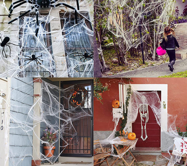 Rekbaar Spinnenwebdecor Wit – Kunstmatig Spinnenweb voor Halloween Decoratie Feest en Huisaccessoires | Sulvida