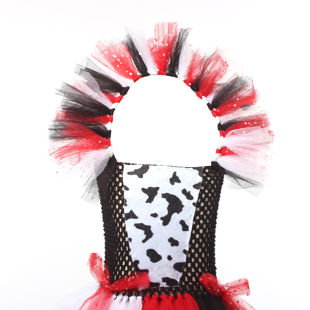 Villain Tutu Jurk Zwart-Wit voor Meisjes – Dalmatiër Print Verkleedjurk Halloween Carnaval Feest Kostuum | Sulvida