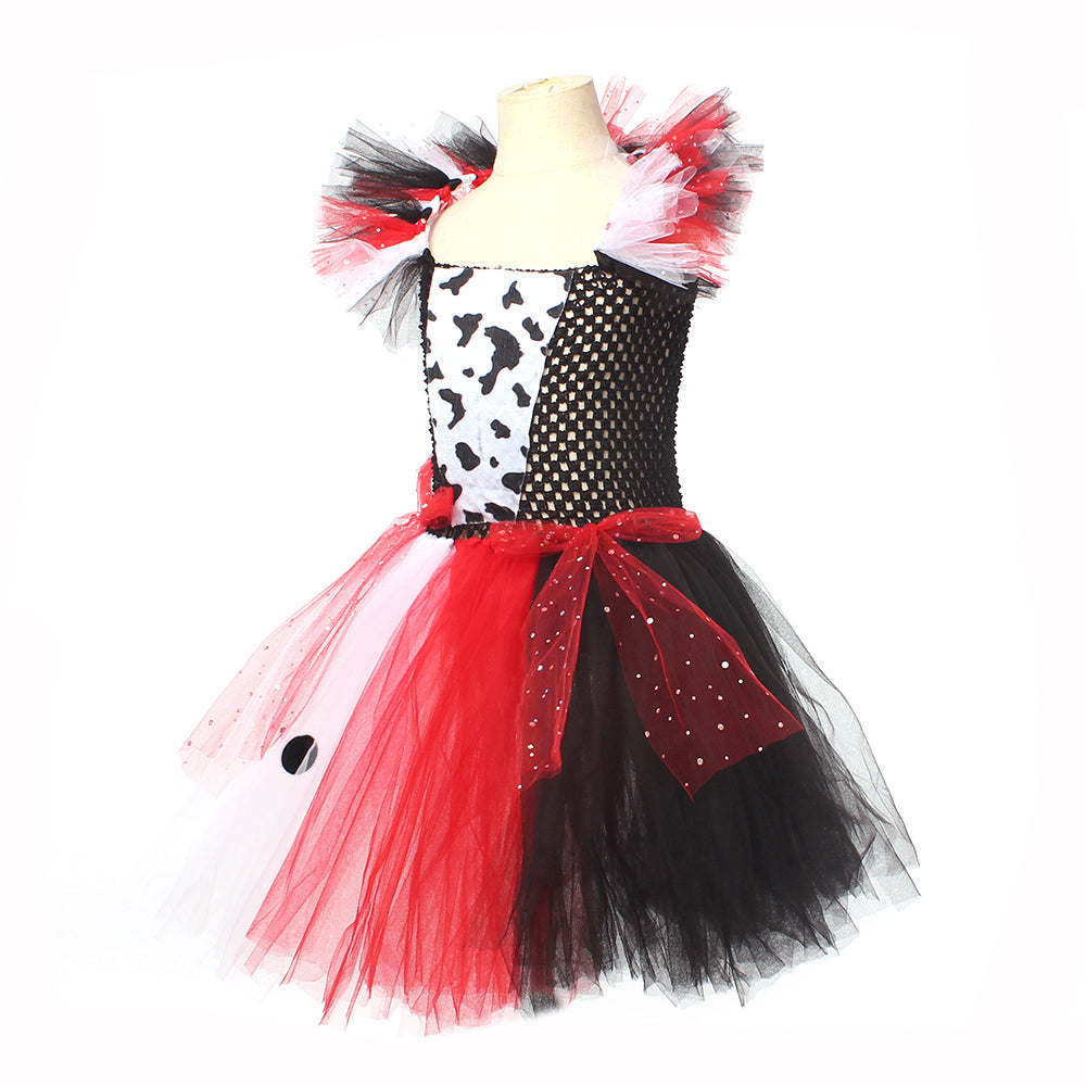 Villain Tutu Jurk Zwart-Wit voor Meisjes – Dalmatiër Print Verkleedjurk Halloween Carnaval Feest Kostuum | Sulvida