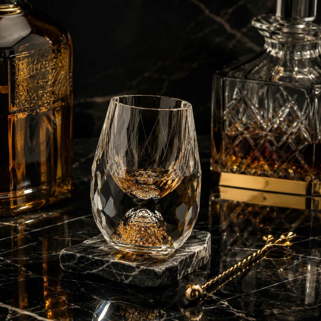 Kristallen Shotglaasje met Goudaccent Luxe Borrelglas voor Sterkedrank Wodka Tequila 15ml Feestelijk | Sulvida