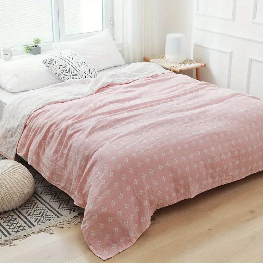 Katoenen Gauze Plaid met Diamantstructuur 3-Laags Luchtig Deken Zomerplaid voor Bed en Zetel Ademend Zacht | Sulvida