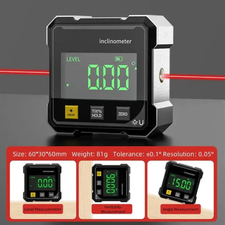 Digitale hoekmeter met laser 360° aluminium gereedschap magnetisch bouwprecisie waterpas voor klussen DIY | Sulvida